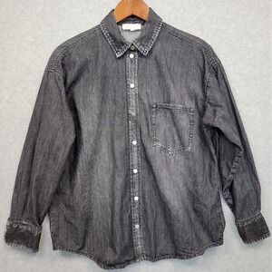 NAF NAF Paris Charcoal Denim Shirt Jacket Sz M Medium Wash Snap Up Cotton Relax
